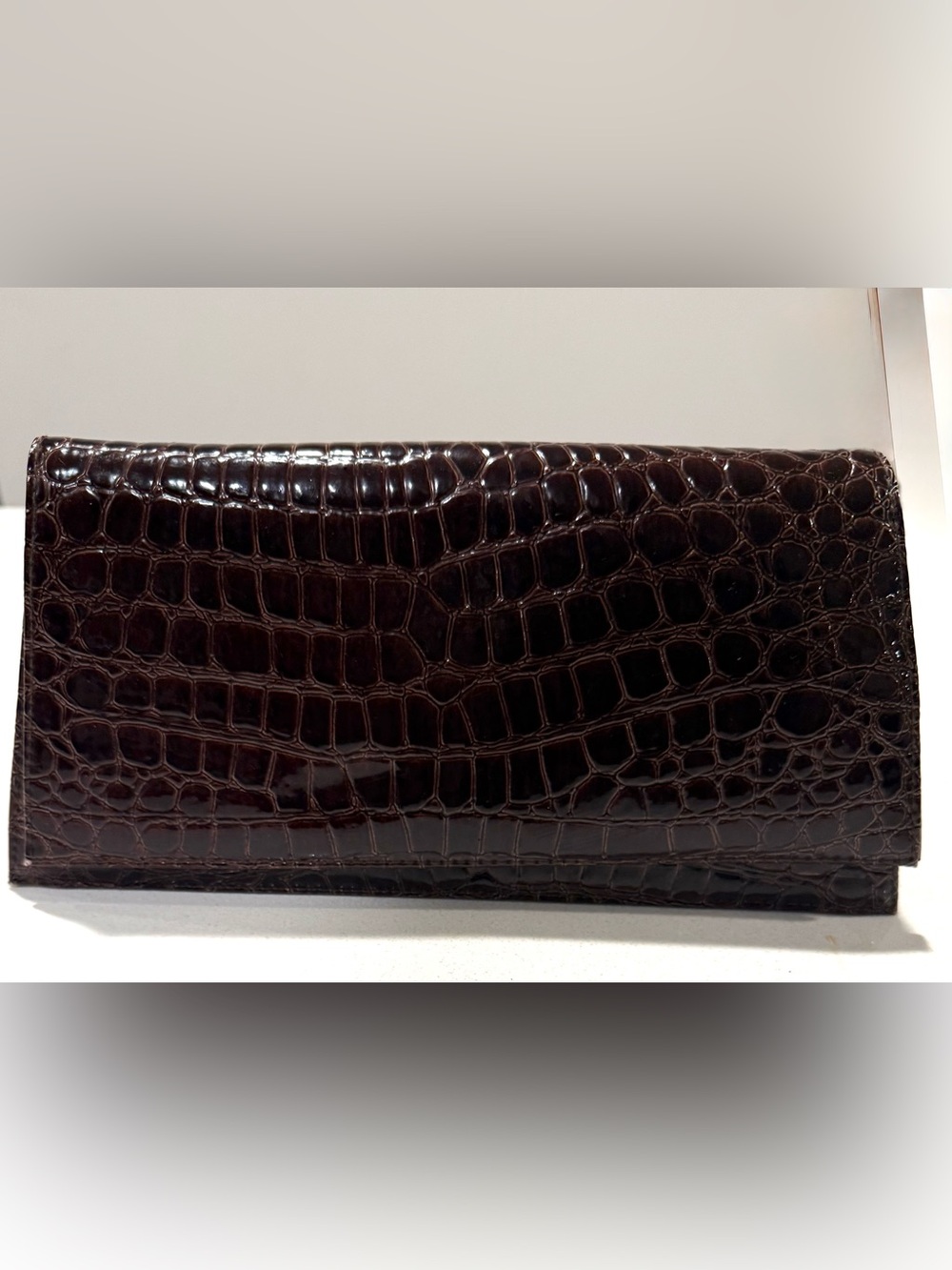 Women's Croc-Embossed Leather Clutch Dark Brown